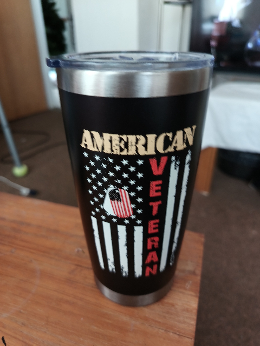 American Veteran Insulated Tumbler - Black with Red & White Accent